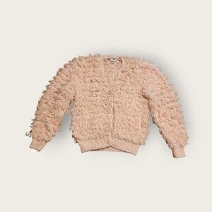 Vintage 80s Le Sweater pink fluffy button up cardigan sweater Size L